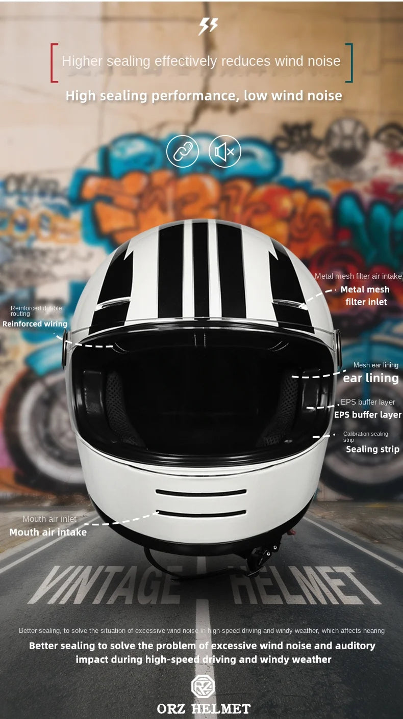 ORZ Retro full face motorcycle helmet - Classic design, suitable for both men and women, with safety protection certified by 806