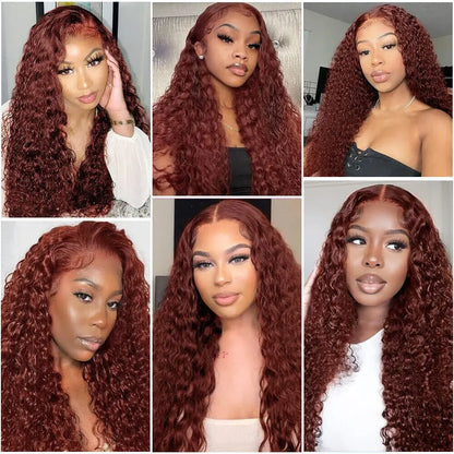 Reddish Brown Deep Curly Lace Frontal Wigs 13x4 13x6 Lace Frontal Human Hair Wigs Deep Wave Fall Colored Human Hair Lace Wigs