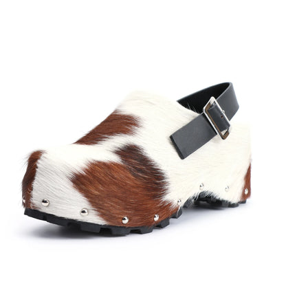 2025 Women Designer Luxury Platform Mules Real Calf Hair Leather Lined Slip On Clogs Slides Sandals Summer Fashion Comfort Shoes