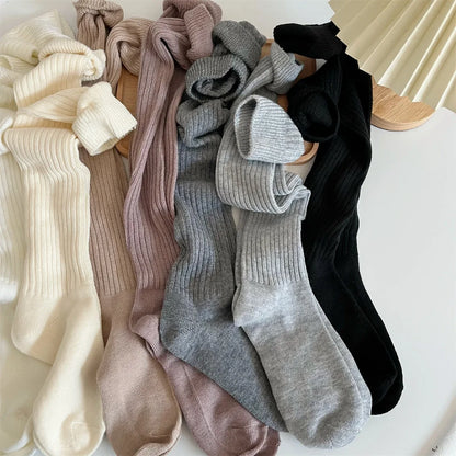Soft Wool Long Socks Women Autumn Winter Cashmere Solid Knitted Stocking Skinny Casual Knee High Fluffy Warm Thicken Girls Socks