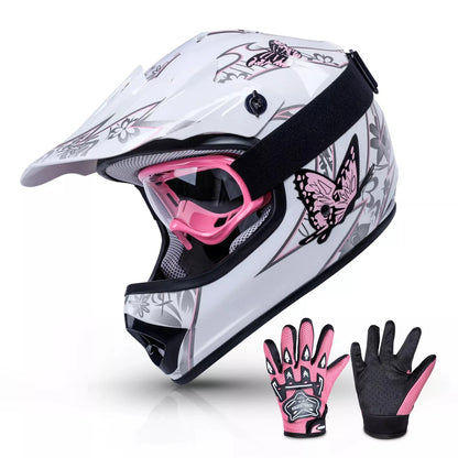 Motorcycle Child Kids DOT Youth Helmet Full Face Dirt Bike ATV Goggles Gloves