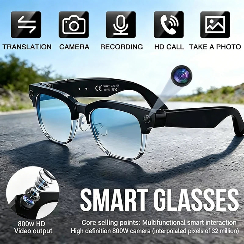 LIGE New 800W Pixel Camera Smart Glasses Men 4K Video Recording AI Photo Recognition Bluetooth Call Voice Translation Sunglasses