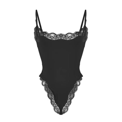 Women Lace Bodysuit Sexy Square Neck Sleeveless Cami High Leg Thong Bodysuit Body Suits Tank Tops Leotard Going Out