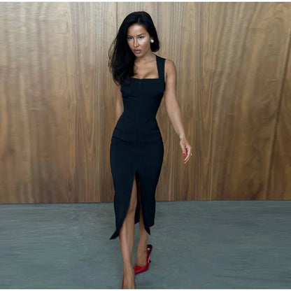 Sheer Mesh Overlay Lace Hem Slip Midi Dress Slim Spaghetti Strap 2026 Summer Elegant Women Bodycon Dress Trendy Date Lady Gown