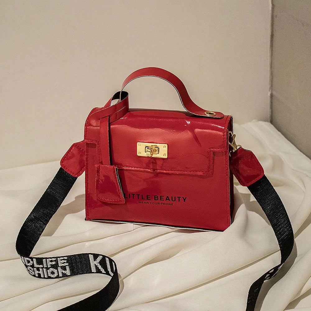 Bright Leather Kelly Bag - Printed Shoulder Crossbody Purse, Women's Easy-to-Match Fashion Handbag