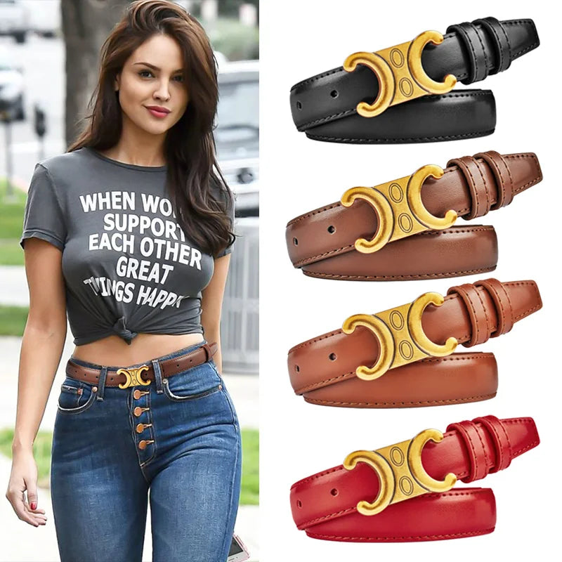 Luxury Women's Belt, Gold Buckle, Genuine Leather Belt, Fashion Style  Match with Jeans, Skirts, Top Quality Belt for Women