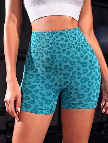 High waist peach hip quick-drying tight-fitting wearing European and American leopard yoga pants summer new shorts.