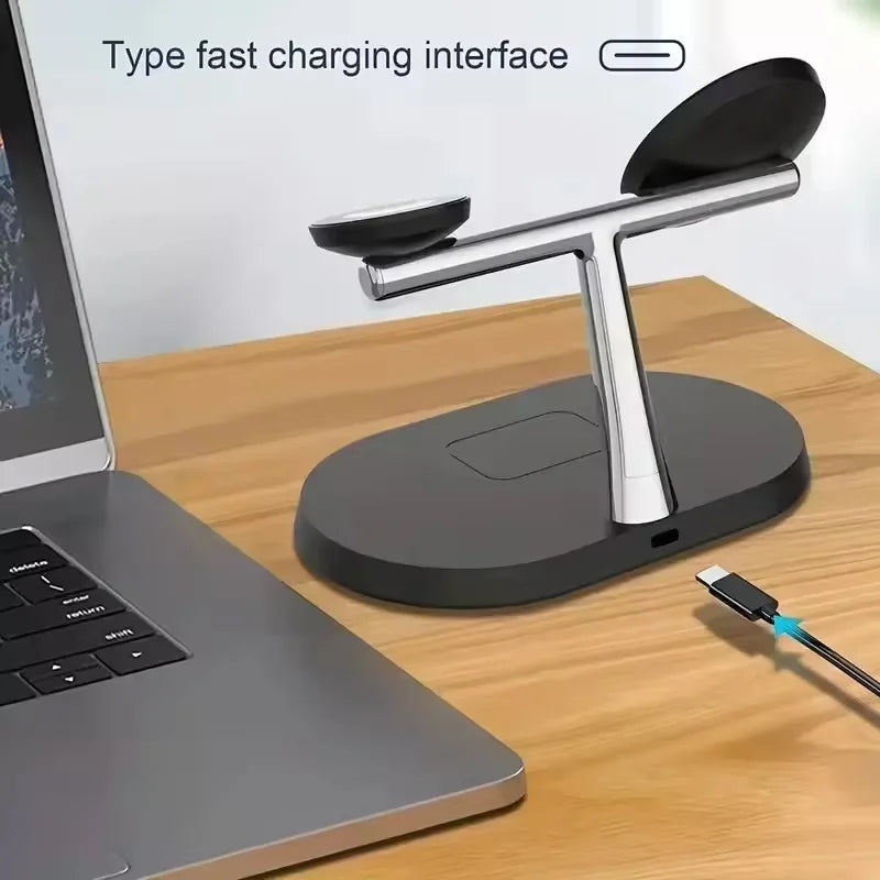 3 In 1 Magnetic Wireless Charger Stand Fast Charging Dock Station for iPhone 17/16/15/14 Pro Max, Apple Watch 8/7/6, AirPods Pro