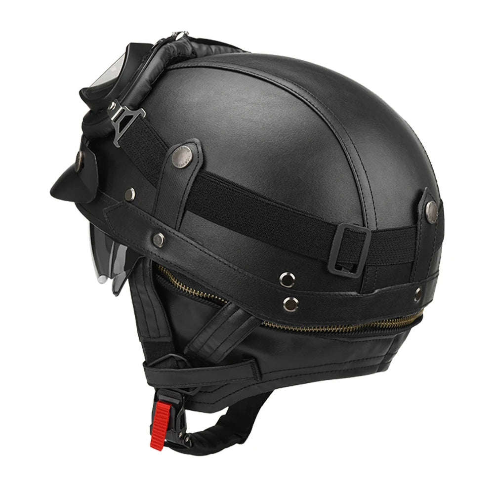 Motorcycle Half Helmet Leather Vintage Helmet Four Seasons General Safety Helmet Anti Fall And Sun Cap Moto Open Face Helmet