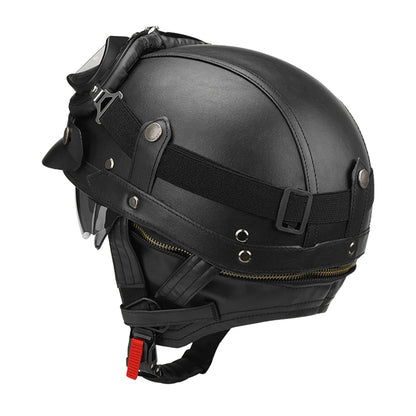 Motorcycle Half Helmet Leather Vintage Helmet Four Seasons General Safety Helmet Anti Fall And Sun Cap Moto Open Face Helmet