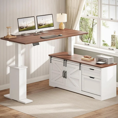 SEDETA Farmhouse L Shaped Standing Desk, 55 inch Height Adjustable Corner Desk with Storage Drawers, Standing Computer Desks wit