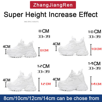 ZJR 14cm Chunky Sneakers for Women Super Increasing Women Shoe High Quality Real Leather Shoes Lightweight Platform Shoes 8-14cm
