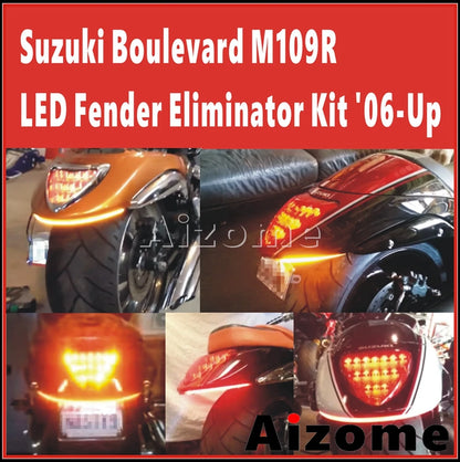 Motorcycle Rear Amber Sequentia Flowing Turn Signal LED Tidy Eliminator Brake Tail Lights For Suzuki Boulevard M109R M90 2006-up