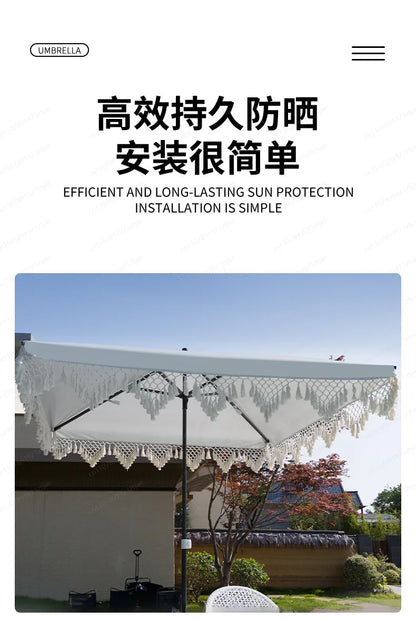 Seaside Resort Beach Umbrella Courtyard Tassel  Pool Terrace Parasol Square Umbrella