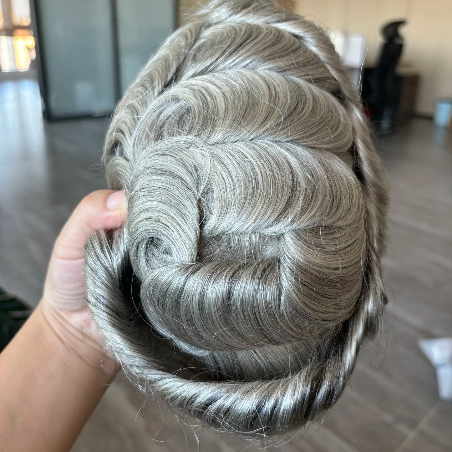 Grey Man Human Hair Wigs Replacement Natural Hairline Full Injection PU Base Prosthesis Capillary 1B40 1B80 Old Man Hairpieces