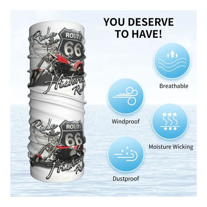 Custom Travel Motorcycle Ride Route 66 Bandana Winter Neck Warmer Windproof Wrap Face Scarf for Hiking Highways Gaiter Headband