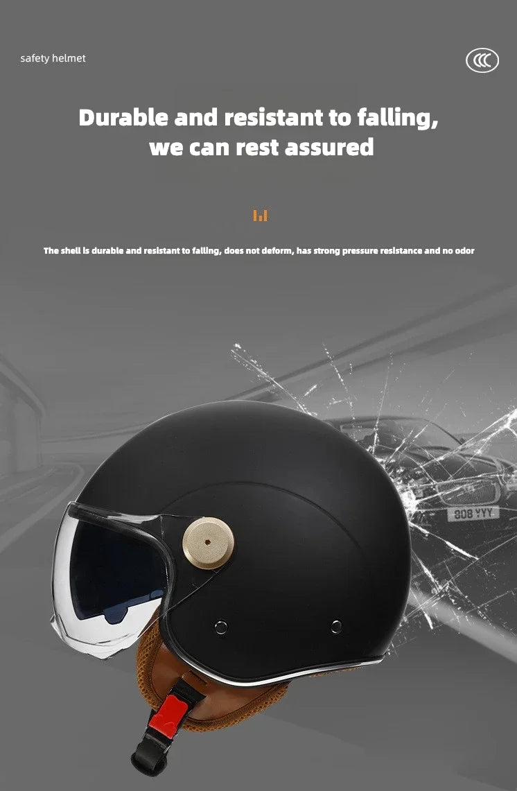 Motorcycle Helmet Retro 3C & DOT Certified Half Face ABS Helmet Dual Visor Hidden Sun Shield Removable Cute Cat Ears