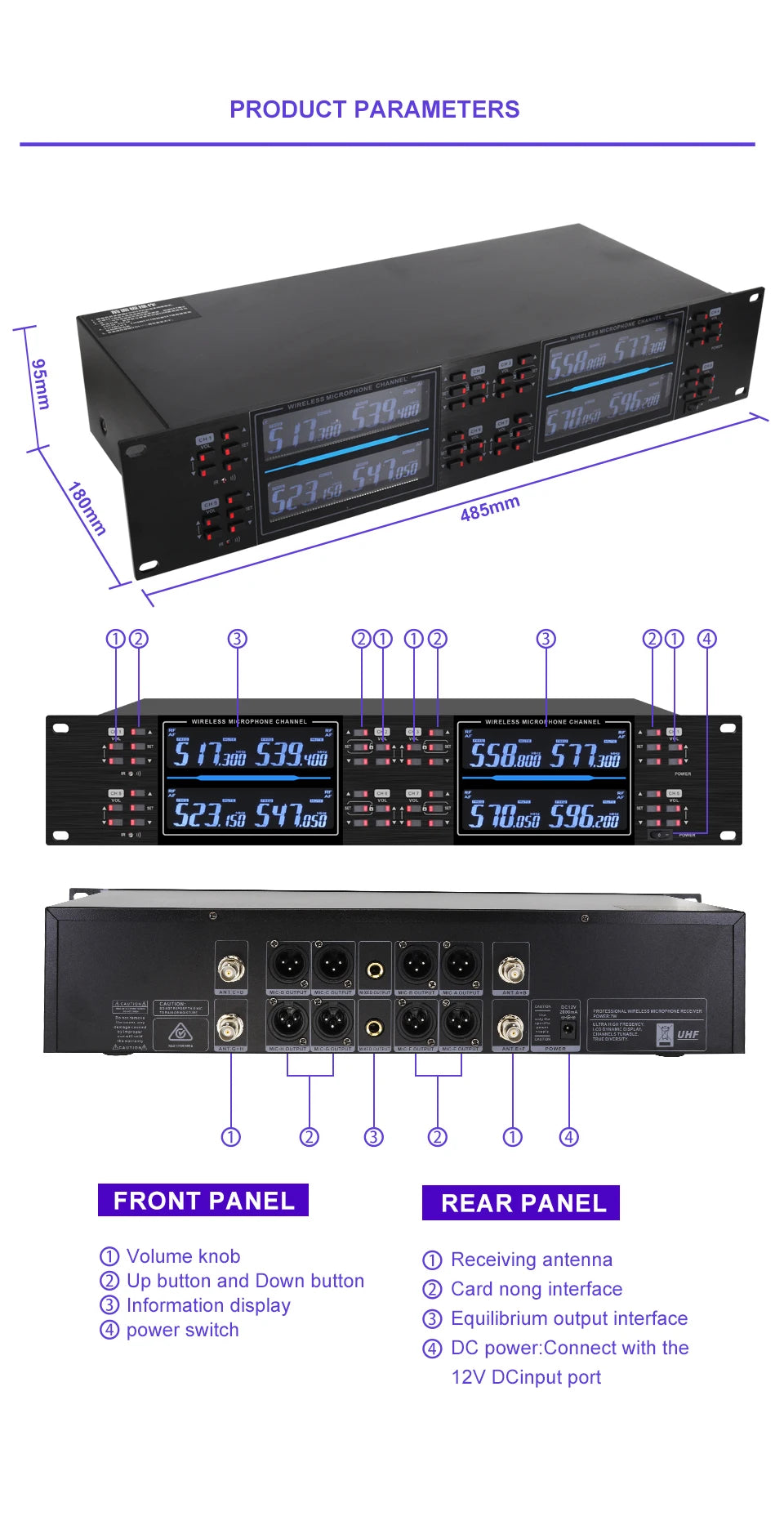 Professional wireless microphone high-frequency, handheld karaoke lavalier microphone, 8-channel stage performance