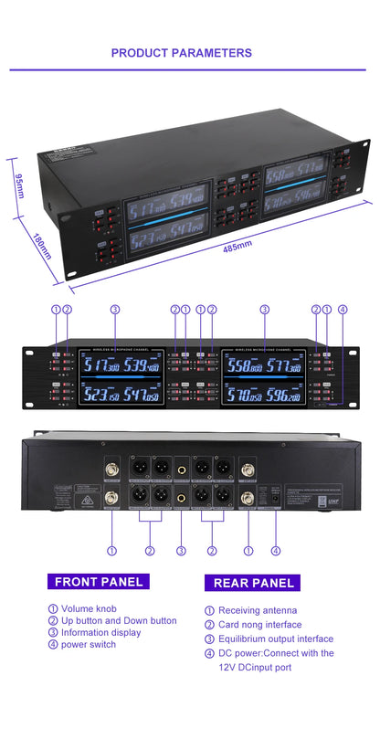 Professional wireless microphone high-frequency, handheld karaoke lavalier microphone, 8-channel stage performance