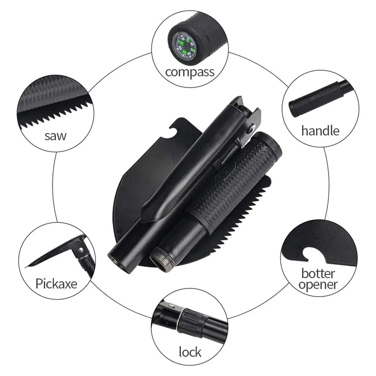 Reliable- Gardening Folding Shovel Camping Shovel Survival Gear Entrenching Tool with Carrying Pouch Metal Handle