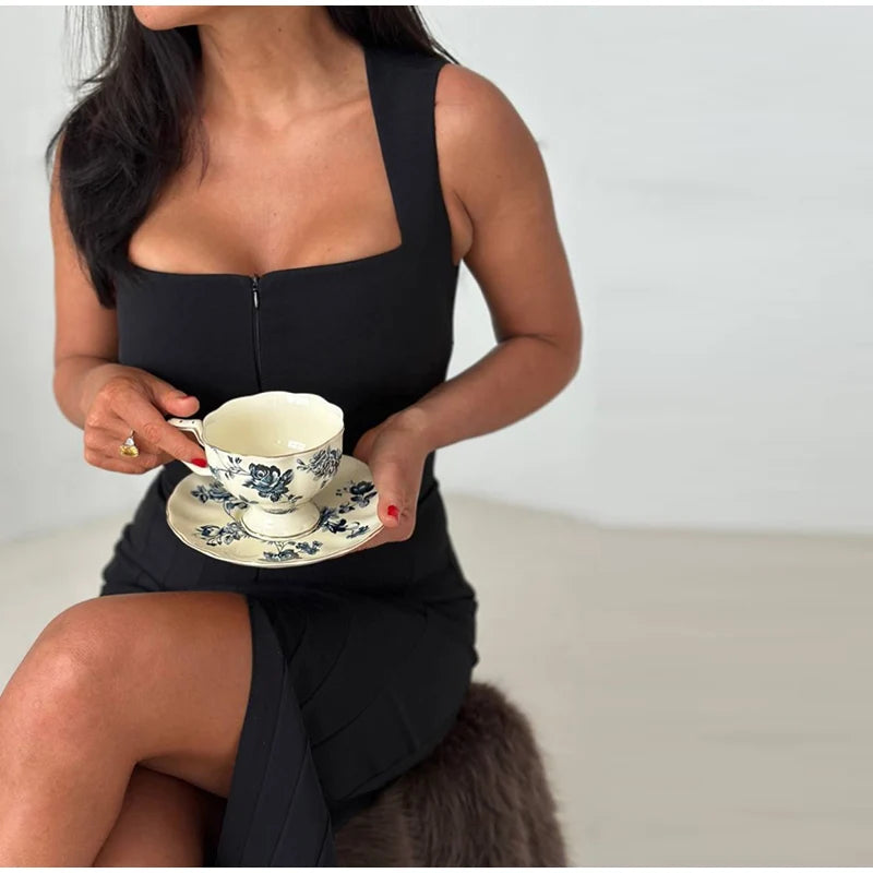 Sheer Mesh Overlay Lace Hem Slip Midi Dress Slim Spaghetti Strap 2026 Summer Elegant Women Bodycon Dress Trendy Date Lady Gown