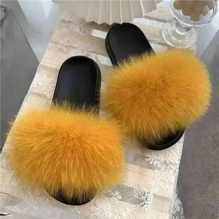 Women's Fluffy  Slides Fashion Plush fluffy Flat Sandals Casual Indoor Outdoor Beach Casual Slippers