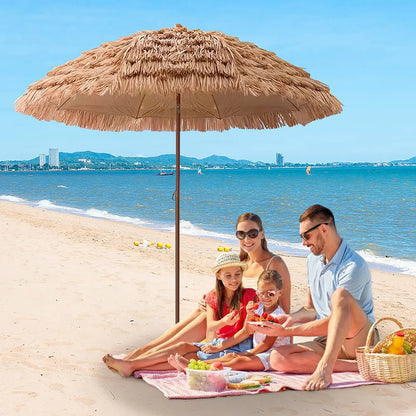 63inch Thatched Garden Umbrella with Tripod Base Beach Umbrella Outdoor Tiki Patio Umbrella for Garden, Lawn, Deck, Backyar