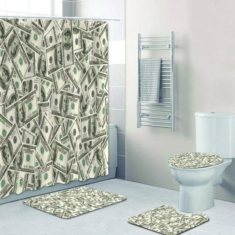 US Dollar Bill Banknotes Bathroom Shower Curtain Set for  Money Currency Notes Bath Mat Rug  Toilet Carpet Home Decor
