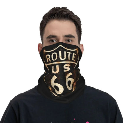 Custom Travel Motorcycle Ride Route 66 Bandana Winter Neck Warmer Windproof Wrap Face Scarf for Hiking Highways Gaiter Headband