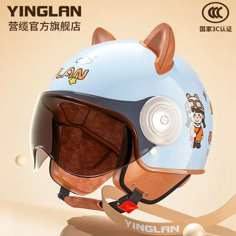 Winter Warm Women's Electric Car Helmet Four Seasons Motorcycle Safety Cap Full Face Helmet 3C Certified Abs Material