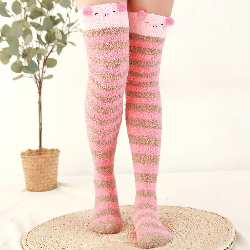 Snug Fleece Over Knee Socks Plush Cozy Winter Fall Sweet Long Female Hosiery Soft Fuzzy Leg Covers Floor Wear2024 New Bulk Deal