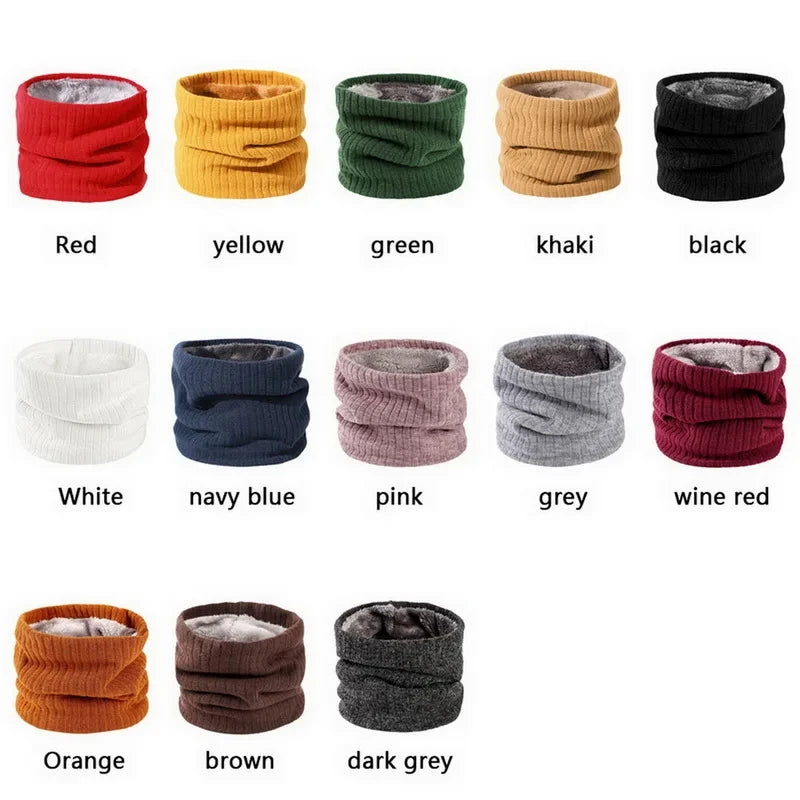 Winter Scarf for Men Fleece Ring Bandana Knitted Warm Solid Scarf Women Neck Warmer Thick Cashmere Hot Handkerchief Ski Mask