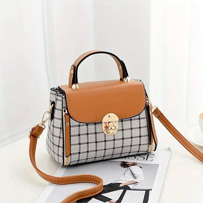 Women Trendy Flap Shoulder Bag PU Leather Crossbody Bag Simple Plaid Designer Messenger Bag Small Purse and Handbags Pouch