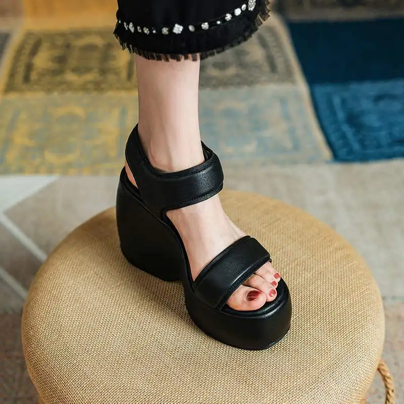 Krazing Pot 2026 Comfort Sheepskin Superstar High Thick Bottom Summer Shoes Casual Slingback Luxury Brand Platform Women Sandals