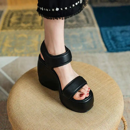 Krazing Pot 2026 Comfort Sheepskin Superstar High Thick Bottom Summer Shoes Casual Slingback Luxury Brand Platform Women Sandals