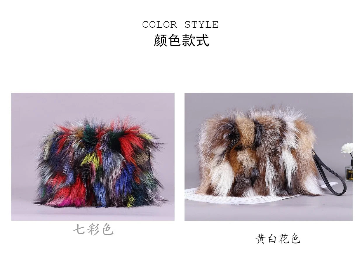 Fashion Fur Bag Autumn And Winter Real Fur Bags Fluffy Fox Fur Messenger Bags For Female Luxury Fur Handbag Warm Plush Handbag