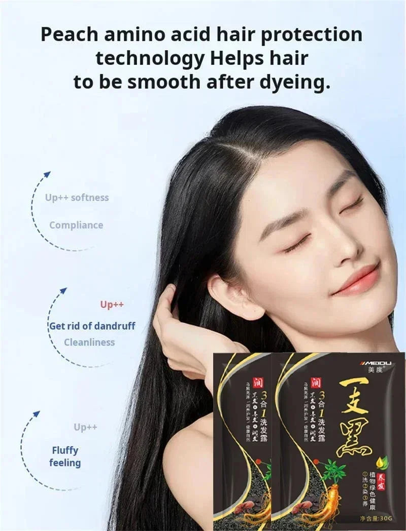 Natural Herbal Hair Dye Shampoo 3 in 1 Hair Color Shampoo Non-irritating Lasting Repair Nourish Gray White Hair Care Women Men