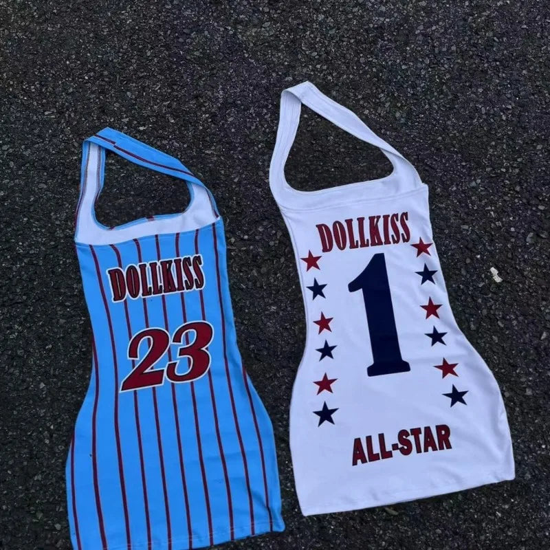 Harajuku letter printing vintage halter neck suspender sleeveless T-shirt women summer casual sporty sexy hot girl vest pack top