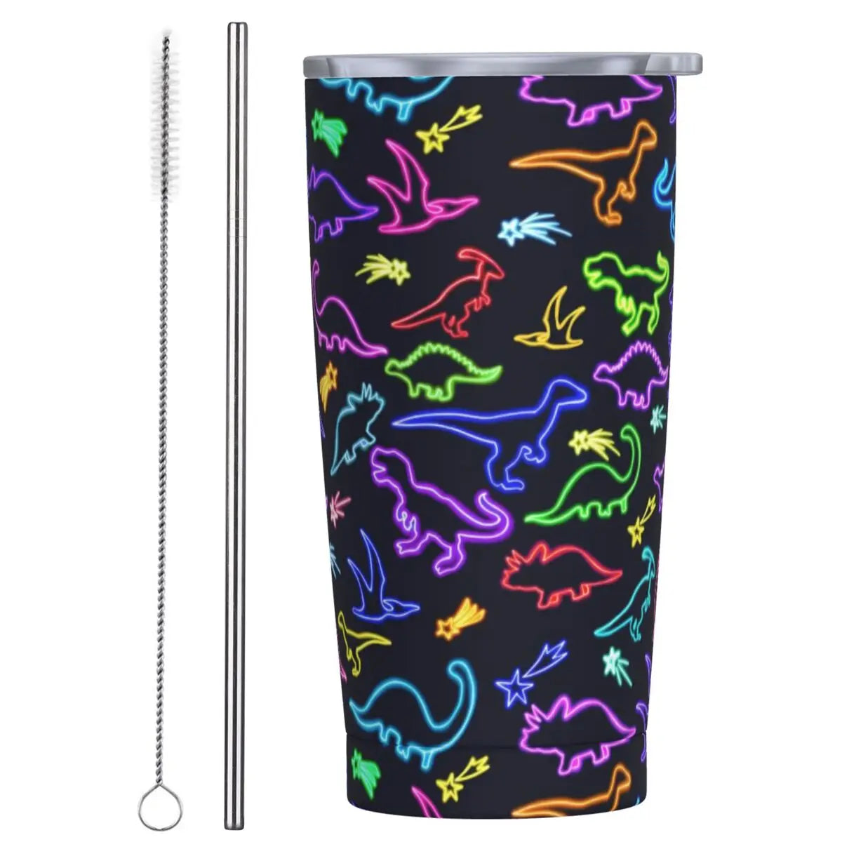 Stainless Steel Tumbler Dinosaur Silhouette Mugs Cup With Straws Animal Beach Cold Drink Water Bottle Insulated Thermal Mug