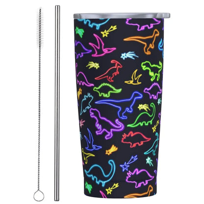 Stainless Steel Tumbler Dinosaur Silhouette Mugs Cup With Straws Animal Beach Cold Drink Water Bottle Insulated Thermal Mug
