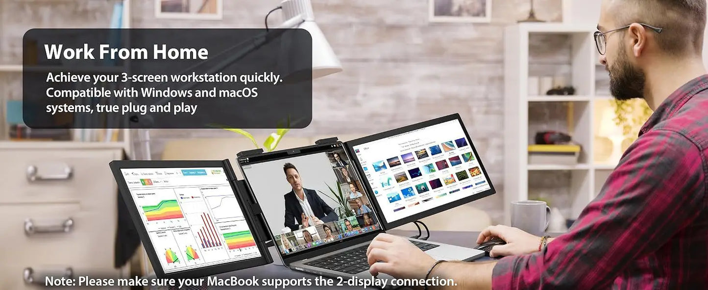 Laptop Screen Extender 14" 1080P Portable Triple Monitor with 270° Automatic Rotation for Wins Mac Dex XBOX Switch Steam Decks
