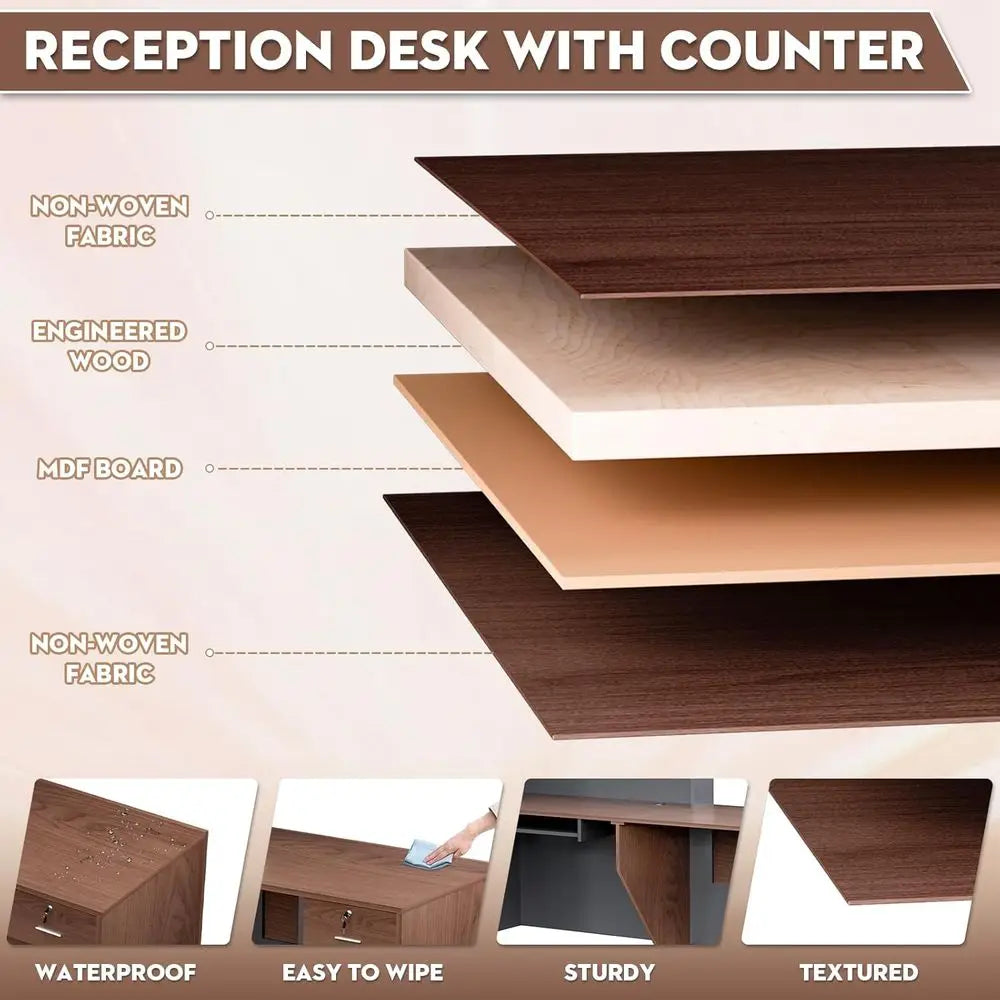 Large L-Shaped Wooden Office Desk with Storage, Counter & Shelves, Suitable for Home or Business, Brown and Black, Right-71L x 3