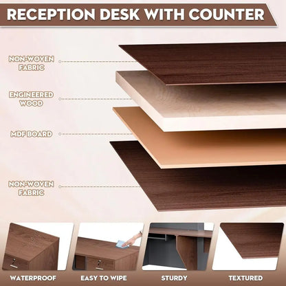 Large L-Shaped Wooden Office Desk with Storage, Counter & Shelves, Suitable for Home or Business, Brown and Black, Right-71L x 3