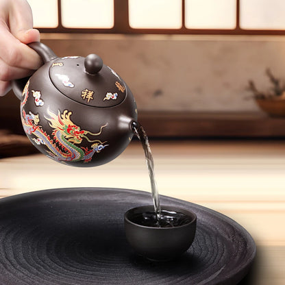 Hand-made Dragons Phoenixs Color-changing Purple Clay Teapot Reusable Tea Pot For Brewings Tea Cup Infuser Teapot Valuable Gift