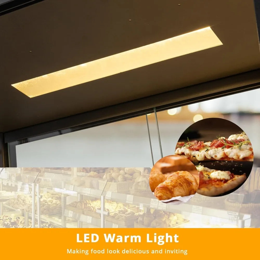 15" Commercial Food Warmer Display Pizza Warmer, 3-Tier Electric Countertop Food Warmer w/LED Lighting Adjustable Removable She