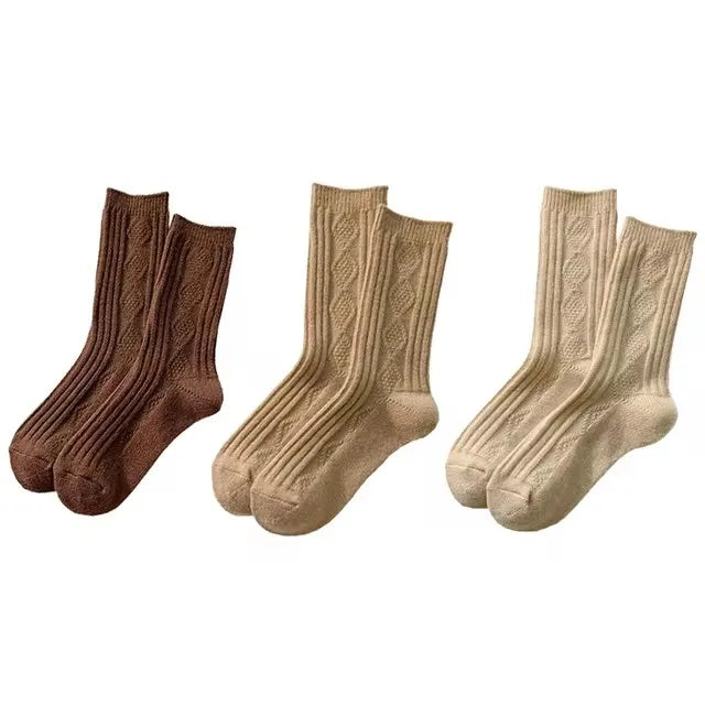 3Pairs Winter Cashmere Wool Socks Women's Winter Diamond Thicken Warm Black White Pack Set Thermal Japanese Fashion Solid Color
