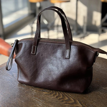 MOTAORA Full Grain Leather Shoulder Bag for Women Luxury Designer Crossbody Purse Vintage Top Handle Handbag Elegant Office Bag