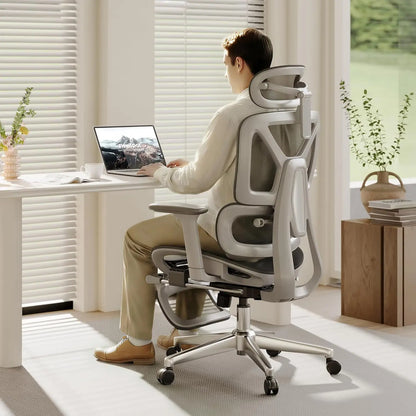 ErgoX Premium Ergonomic Office Chair with Footrest- Adjustable 3D Armrests, Dynamic Lumbar Support, Recline & Tilt, Customized