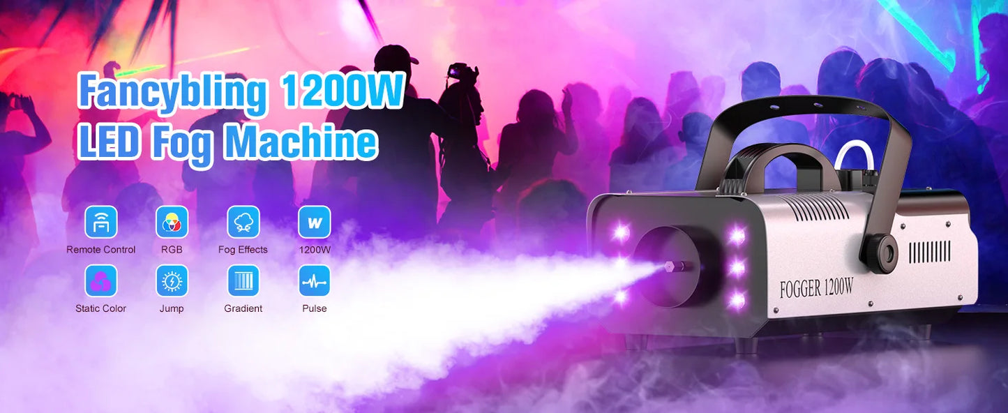 DayFlicker 1200W Fog Machine with RGB 6LEDs Lighting for Play Theater Professional Stage Home Entertainment Halloween Party