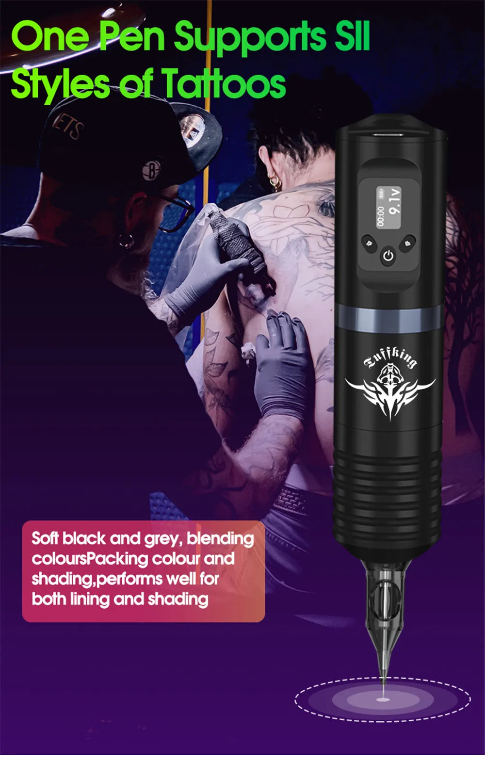 Portable Tattoo Machine Kit With 1600mAh Lithium Battery Power Digital LED Display Power Wireless Tattoo Machine Pen Set